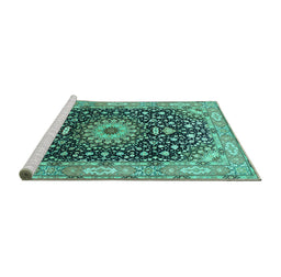 Sideview of Machine Washable Medallion Turquoise Traditional Area Rugs, wshtr96turq