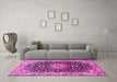 Machine Washable Medallion Pink Traditional Rug in a Living Room, wshtr96pnk