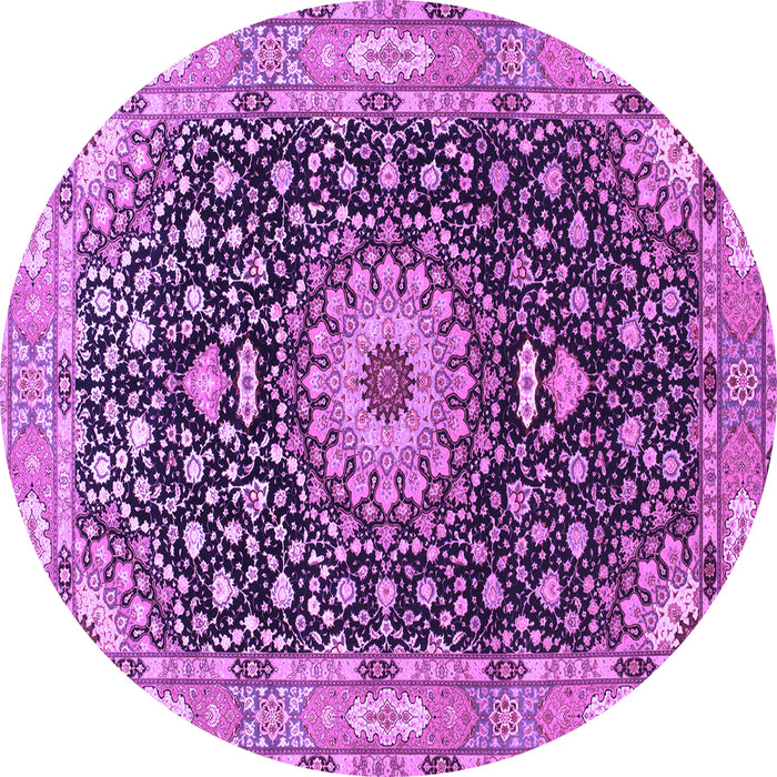 Round Machine Washable Medallion Purple Traditional Area Rugs, wshtr96pur