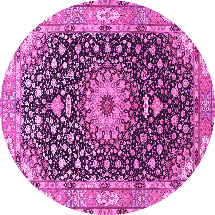 Round Machine Washable Medallion Pink Traditional Rug, wshtr96pnk