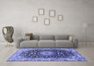 Machine Washable Medallion Blue Traditional Rug in a Living Room, wshtr96blu