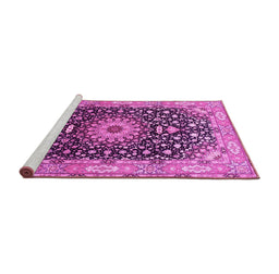 Sideview of Machine Washable Medallion Pink Traditional Rug, wshtr96pnk