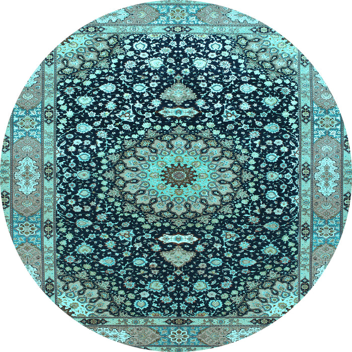 Round Medallion Light Blue Traditional Rug, tr96lblu