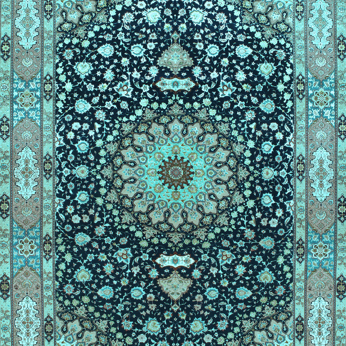 Machine Washable Medallion Light Blue Traditional Rug, wshtr96lblu