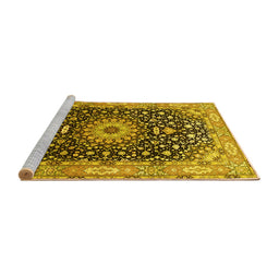 Sideview of Machine Washable Medallion Yellow Traditional Rug, wshtr96yw