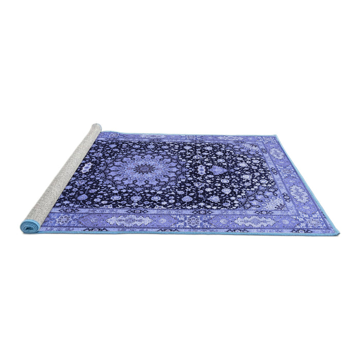 Sideview of Machine Washable Medallion Blue Traditional Rug, wshtr96blu