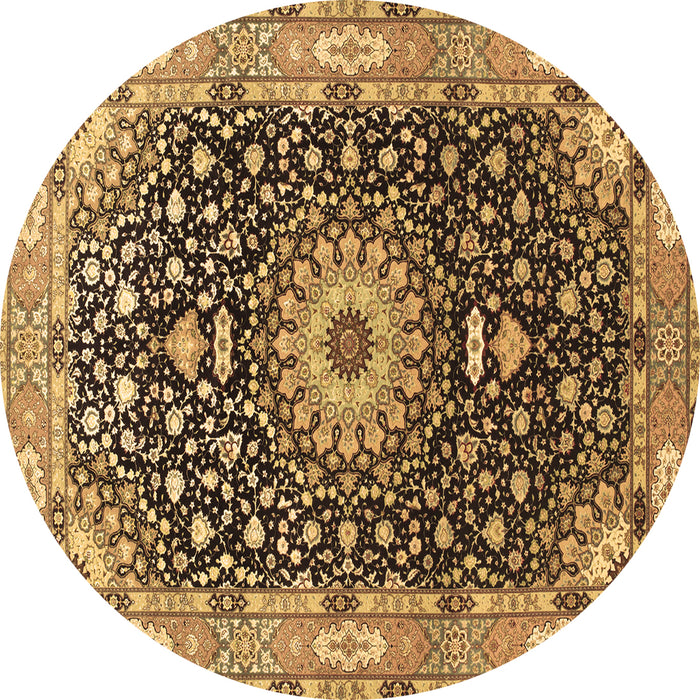 Round Machine Washable Medallion Brown Traditional Rug, wshtr96brn