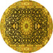 Round Machine Washable Medallion Yellow Traditional Rug, wshtr96yw