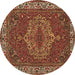 Round Machine Washable Persian Brown Traditional Rug, wshtr970brn