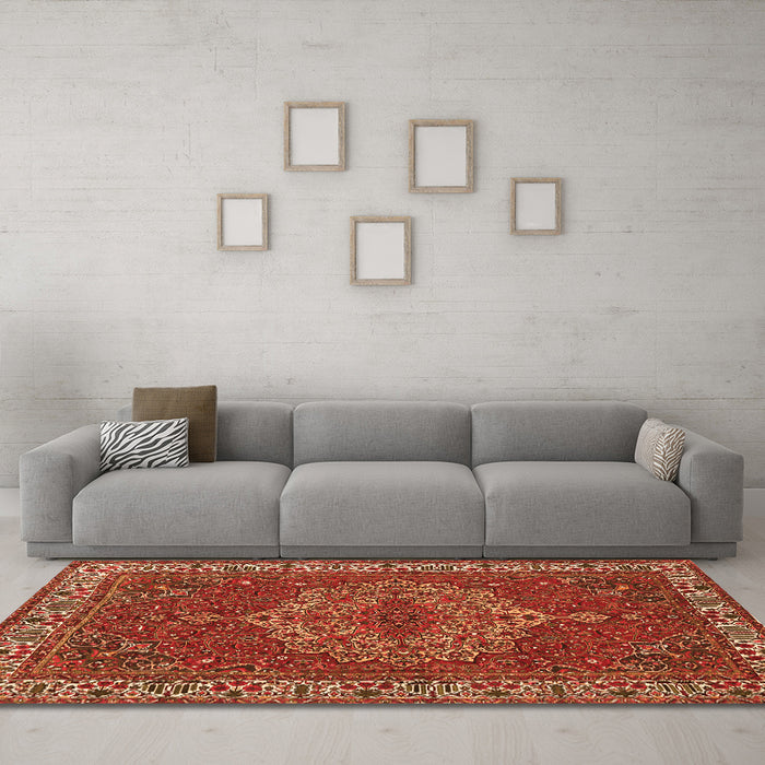 Machine Washable Persian Orange Traditional Area Rugs in a Living Room, wshtr970org