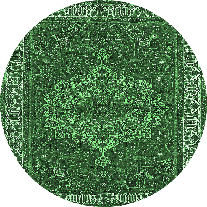 Round Persian Emerald Green Traditional Rug, tr970emgrn