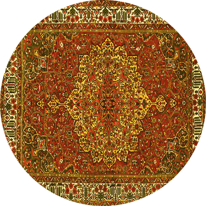 Round Machine Washable Persian Yellow Traditional Rug, wshtr970yw