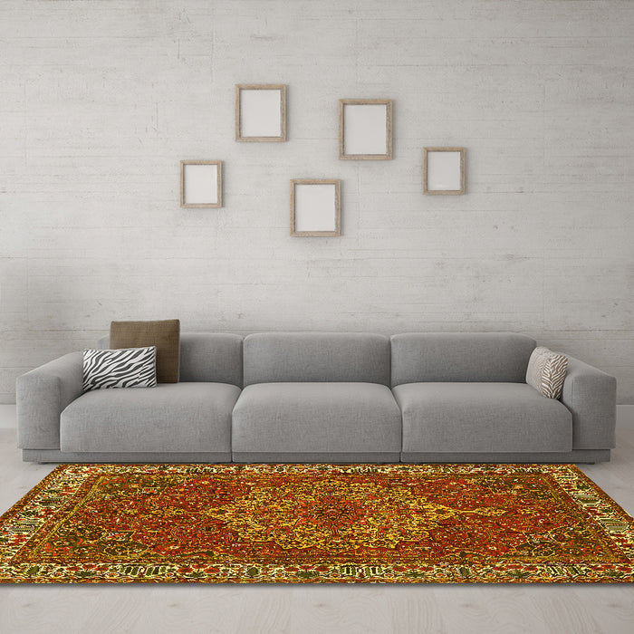 Machine Washable Persian Yellow Traditional Rug in a Living Room, wshtr970yw