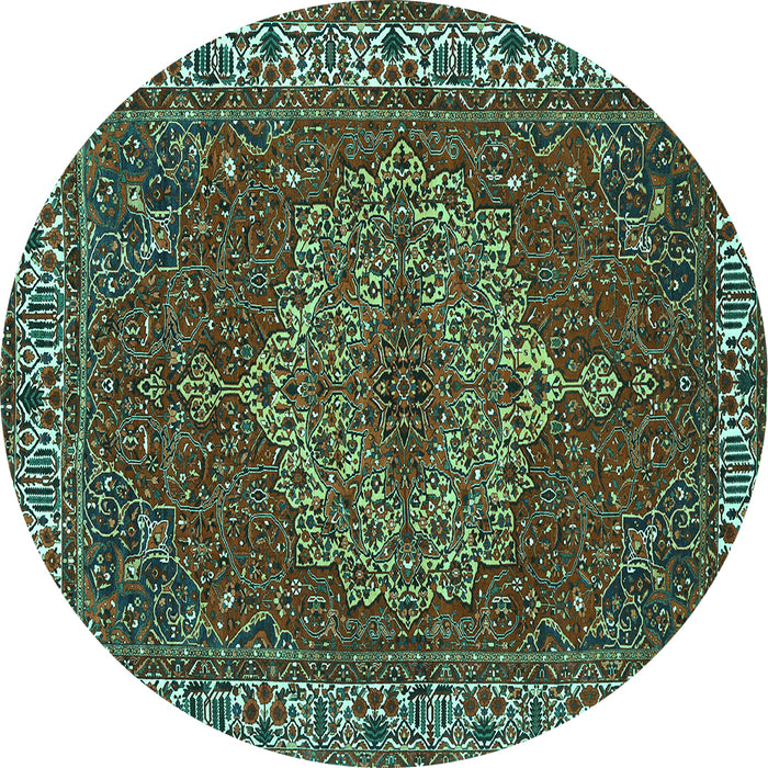 Round Machine Washable Persian Turquoise Traditional Area Rugs, wshtr970turq