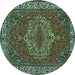 Round Machine Washable Persian Turquoise Traditional Area Rugs, wshtr970turq