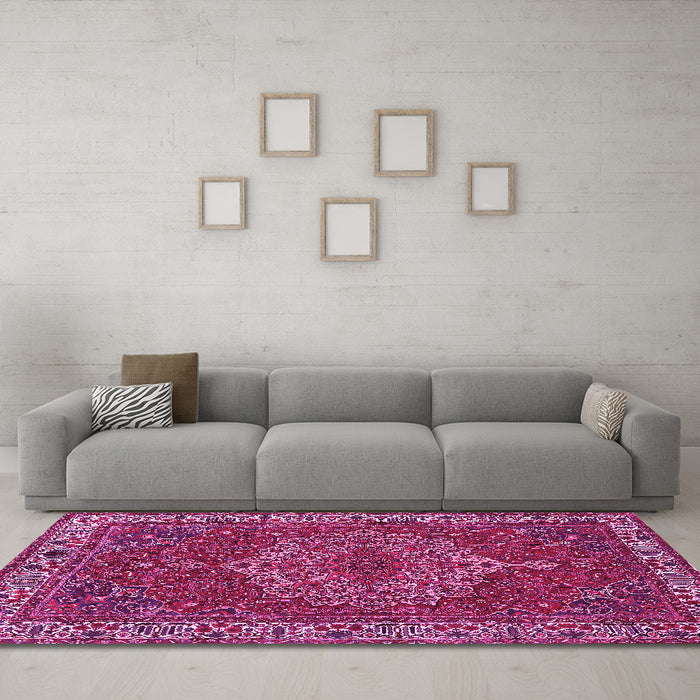 Machine Washable Persian Pink Traditional Rug in a Living Room, wshtr970pnk