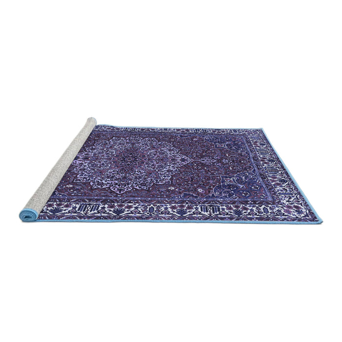 Sideview of Machine Washable Persian Blue Traditional Rug, wshtr970blu