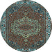 Round Machine Washable Persian Light Blue Traditional Rug, wshtr970lblu