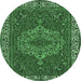 Round Machine Washable Persian Emerald Green Traditional Area Rugs, wshtr970emgrn
