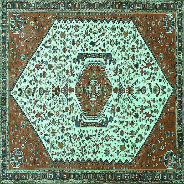 Square Machine Washable Persian Turquoise Traditional Area Rugs, wshtr971turq