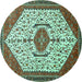 Round Persian Turquoise Traditional Rug, tr971turq