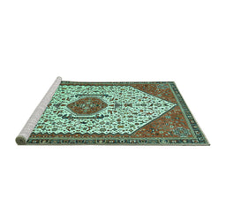 Sideview of Machine Washable Persian Turquoise Traditional Area Rugs, wshtr971turq