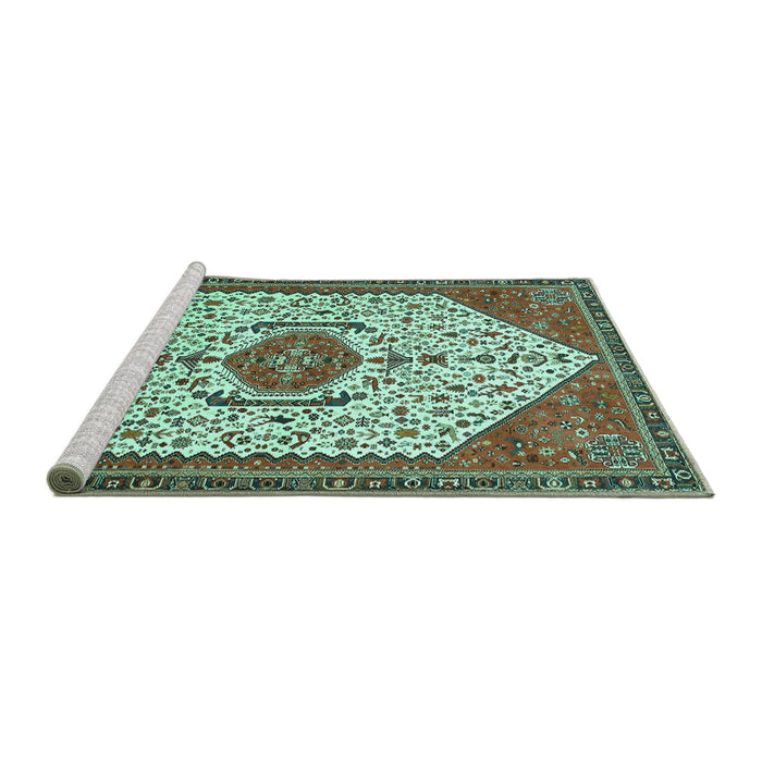 Sideview of Machine Washable Persian Turquoise Traditional Area Rugs, wshtr971turq