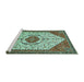 Sideview of Machine Washable Persian Turquoise Traditional Area Rugs, wshtr971turq