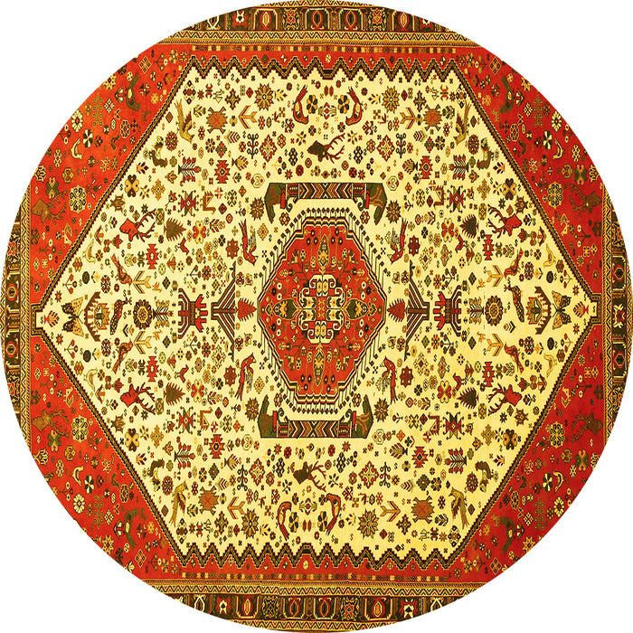Round Machine Washable Persian Yellow Traditional Rug, wshtr971yw