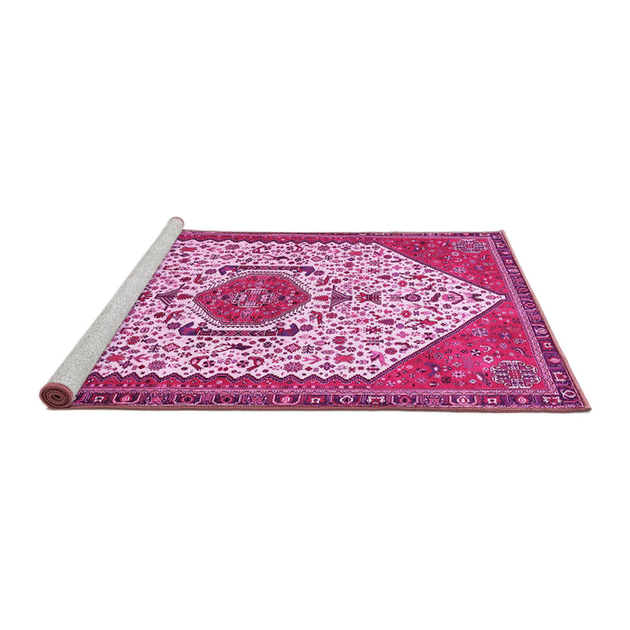 Sideview of Machine Washable Persian Pink Traditional Rug, wshtr971pnk