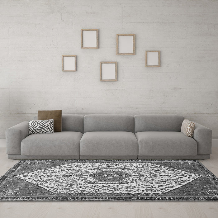 Machine Washable Persian Gray Traditional Rug in a Living Room,, wshtr971gry