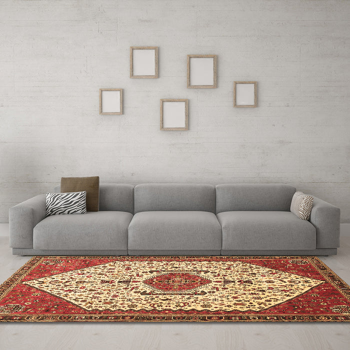 Machine Washable Persian Brown Traditional Rug in a Living Room,, wshtr971brn