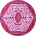 Round Machine Washable Persian Pink Traditional Rug, wshtr971pnk