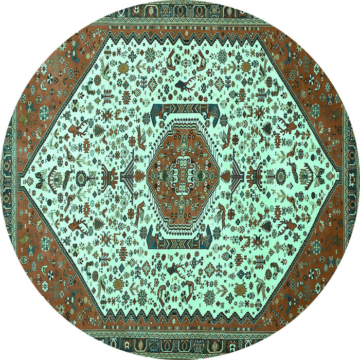 Round Machine Washable Persian Turquoise Traditional Area Rugs, wshtr971turq