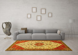 Machine Washable Persian Yellow Traditional Rug in a Living Room, wshtr971yw