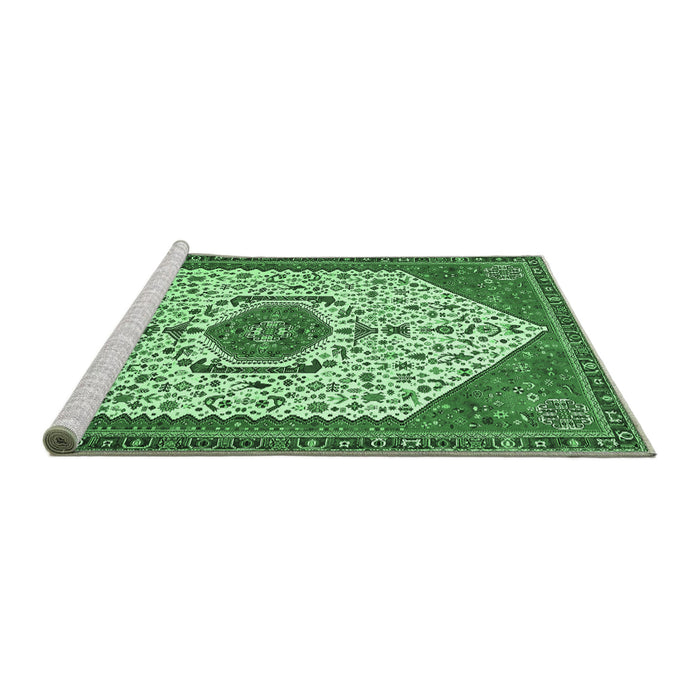 Sideview of Machine Washable Persian Emerald Green Traditional Area Rugs, wshtr971emgrn