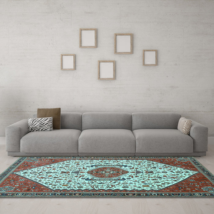 Machine Washable Persian Light Blue Traditional Rug in a Living Room, wshtr971lblu