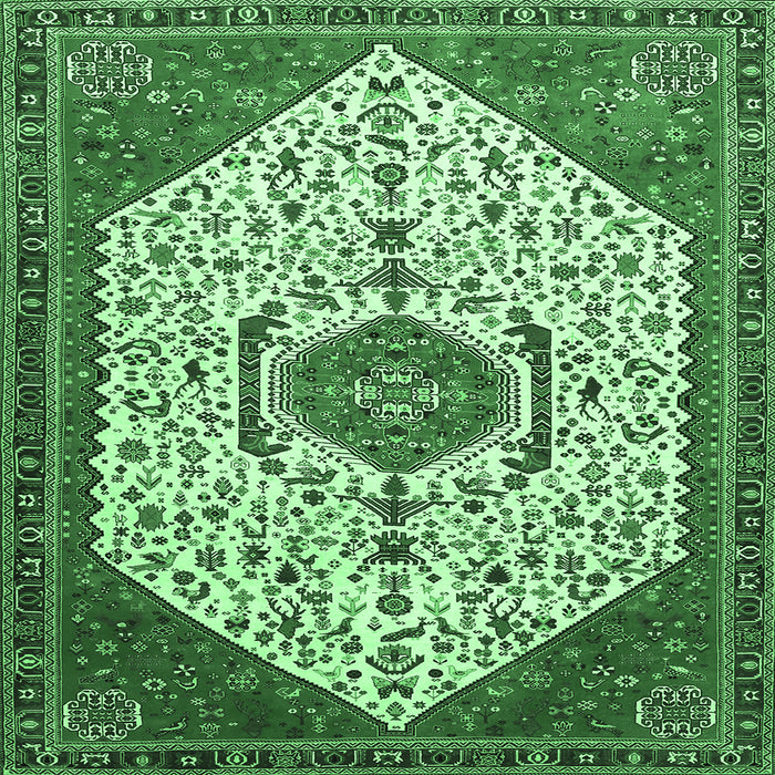 Square Machine Washable Persian Emerald Green Traditional Area Rugs, wshtr971emgrn