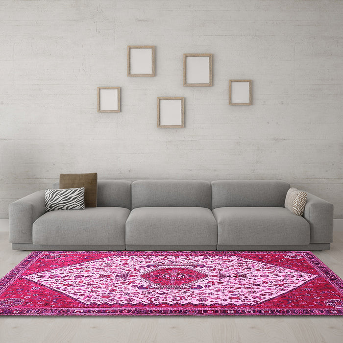 Machine Washable Persian Pink Traditional Rug in a Living Room, wshtr971pnk