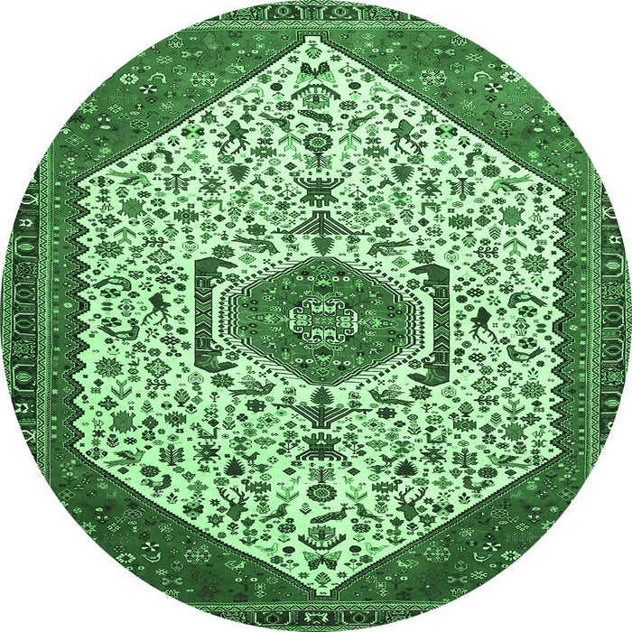 Round Machine Washable Persian Emerald Green Traditional Area Rugs, wshtr971emgrn