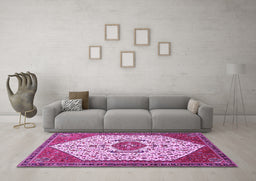 Machine Washable Persian Purple Traditional Area Rugs in a Living Room, wshtr971pur