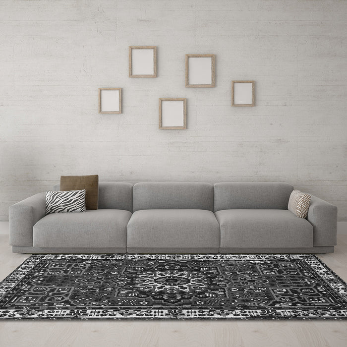 Machine Washable Persian Gray Traditional Rug in a Living Room,, wshtr972gry