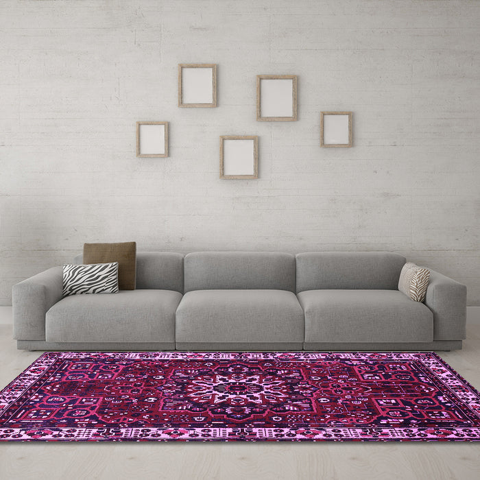 Machine Washable Persian Purple Traditional Area Rugs in a Living Room, wshtr972pur