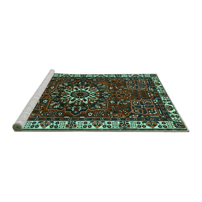 Sideview of Machine Washable Persian Turquoise Traditional Area Rugs, wshtr972turq