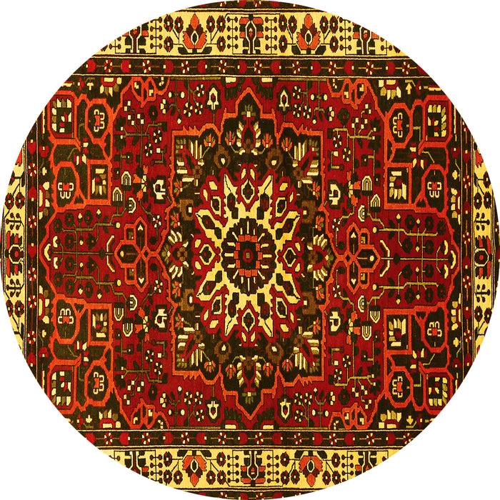 Round Machine Washable Persian Yellow Traditional Rug, wshtr972yw