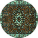 Round Machine Washable Persian Turquoise Traditional Area Rugs, wshtr972turq