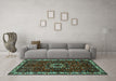 Machine Washable Persian Turquoise Traditional Area Rugs in a Living Room,, wshtr972turq