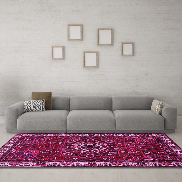 Machine Washable Persian Pink Traditional Rug in a Living Room, wshtr972pnk