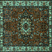 Square Machine Washable Persian Turquoise Traditional Area Rugs, wshtr972turq