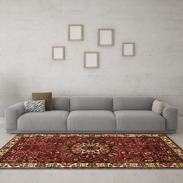 Machine Washable Persian Brown Traditional Rug in a Living Room,, wshtr972brn
